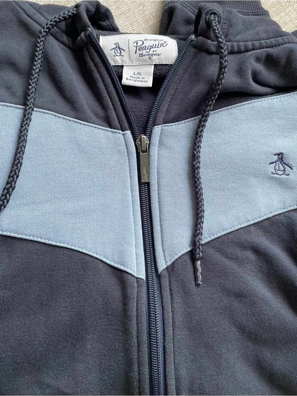 Original Penguin Navy and Light Blue Zip-Up Hoodie